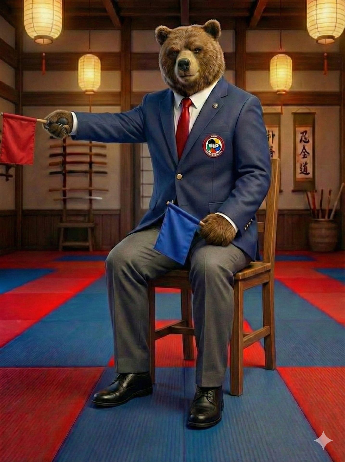 Waza-ari Referee Signal (Seated)